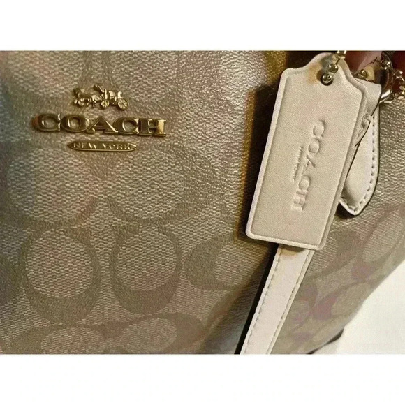 Coach Signature Zip Tote Back Light Khaki Beige Ran White Purse Shoulder Bag - Picture 5 of 13